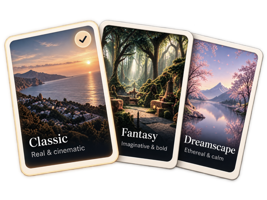 Classic, Fantasy and Dreamscape visual examples
