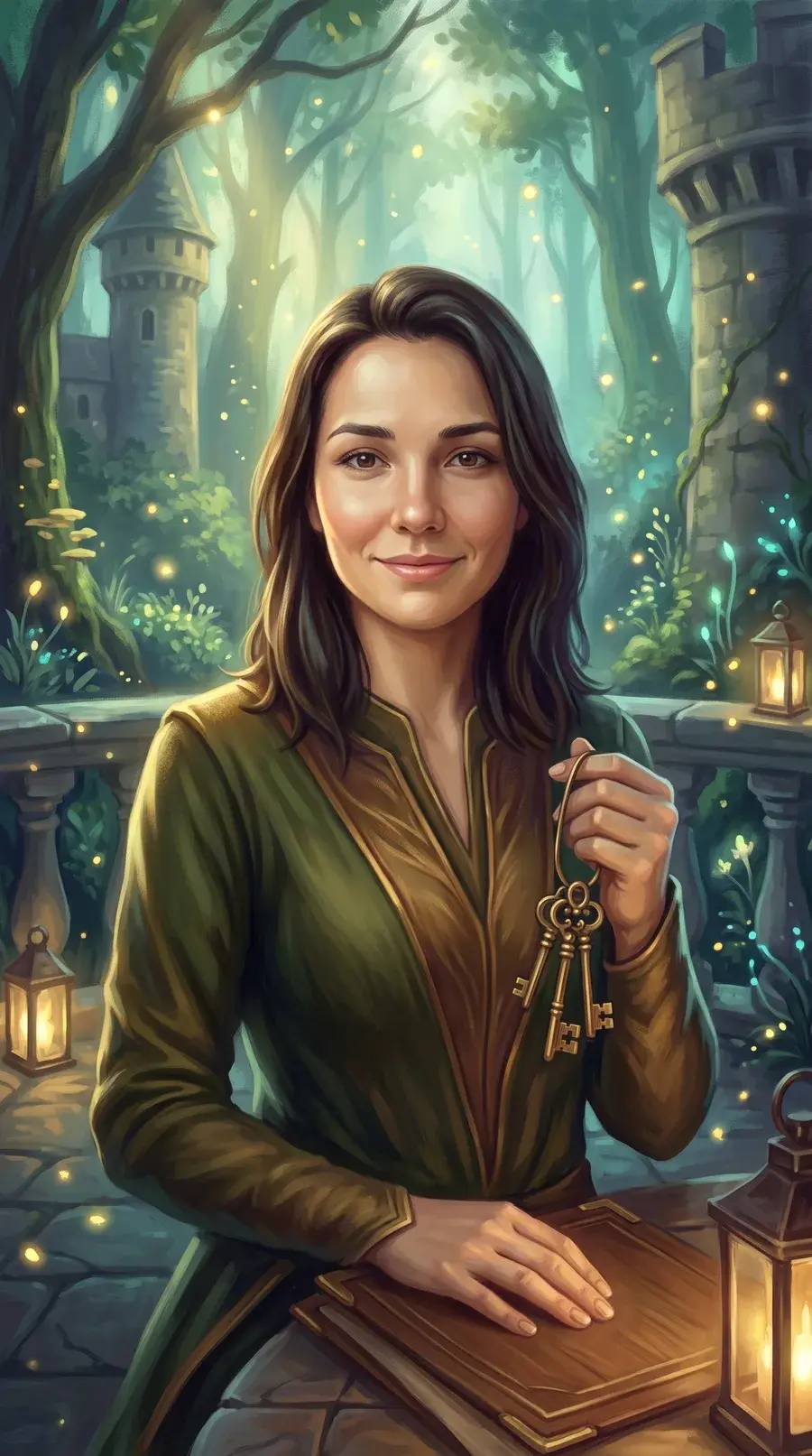 The sample persona living her Wealth & Abundance vision, rendered in the Fantasy style